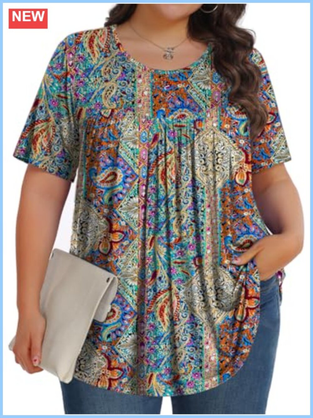 Womens Plus Size Tunic Top Short Sleeve Crew Neck Loose Fit Stretch Rayon